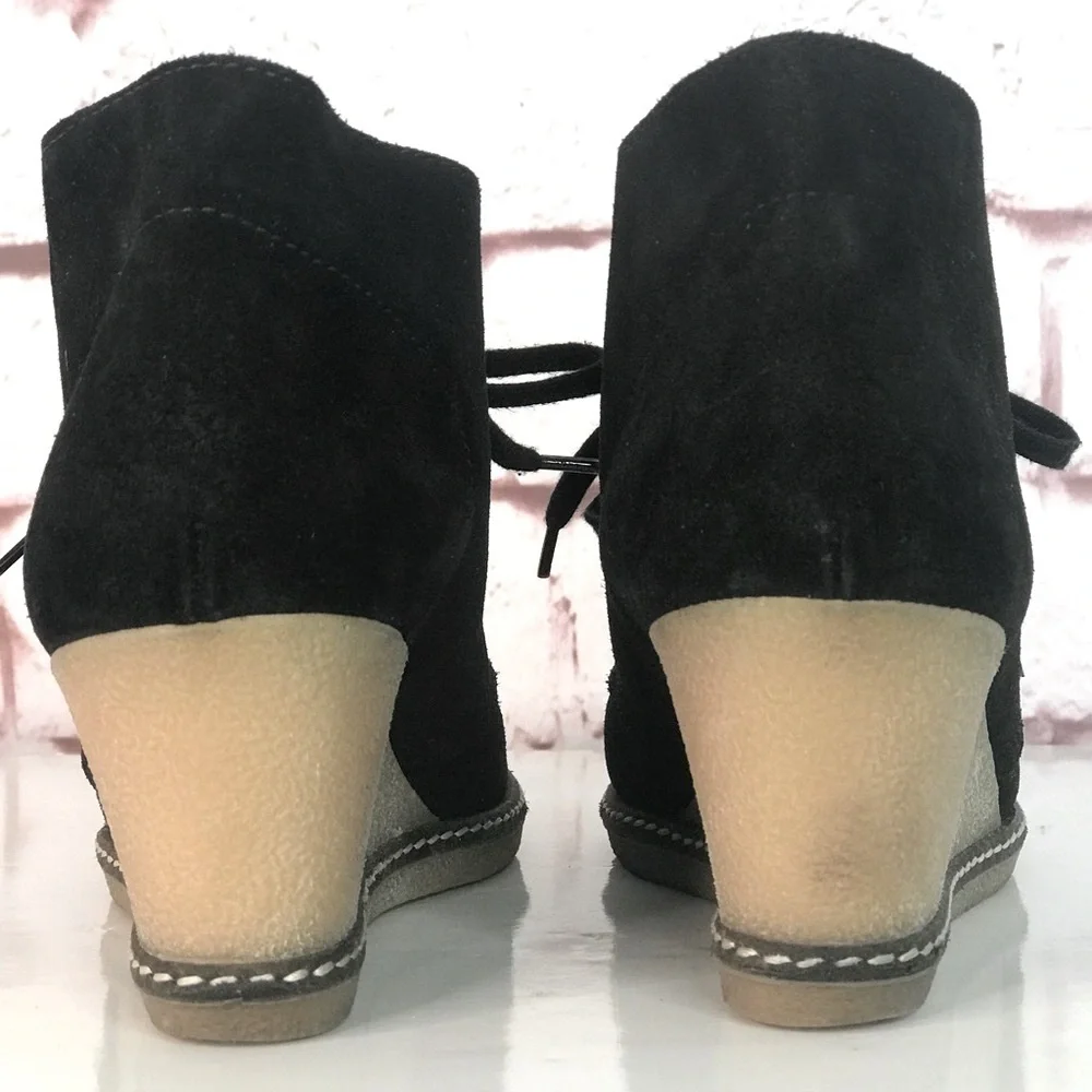 J CREW MacAlister Black Suede Rubber Wedge Ankle Boots Booties Size 8